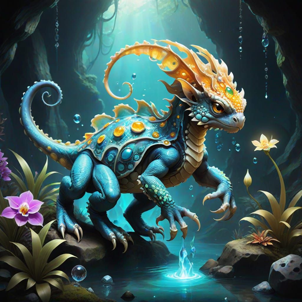 Surreal Water Elemental Creature in Iridescent Liquid Enviro...