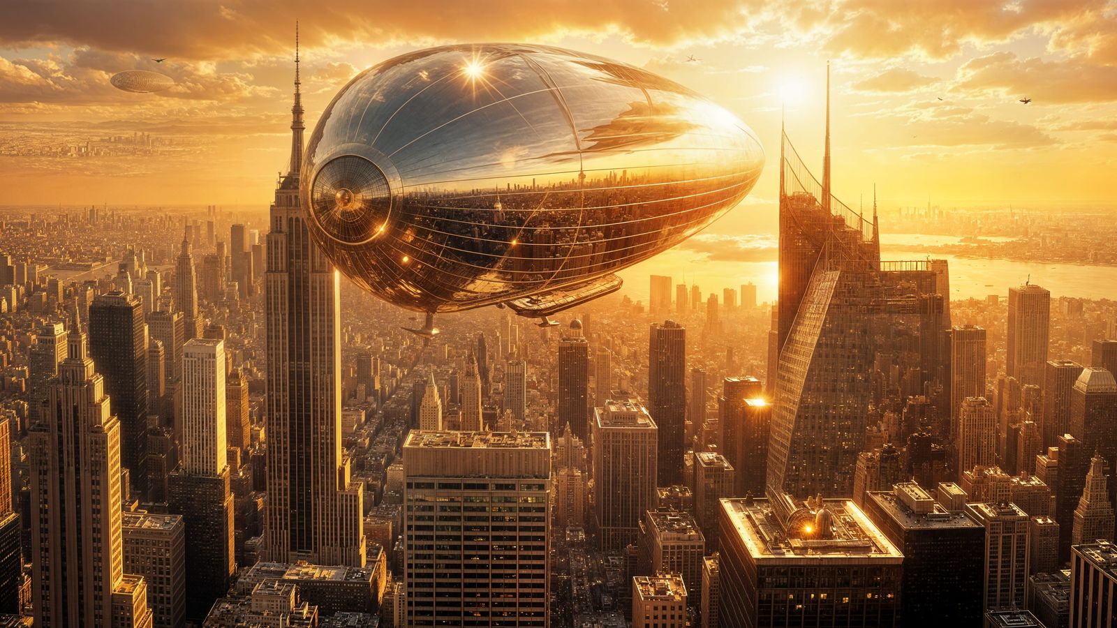 Zeppelin Soars Above Futuristic NYC Skyline