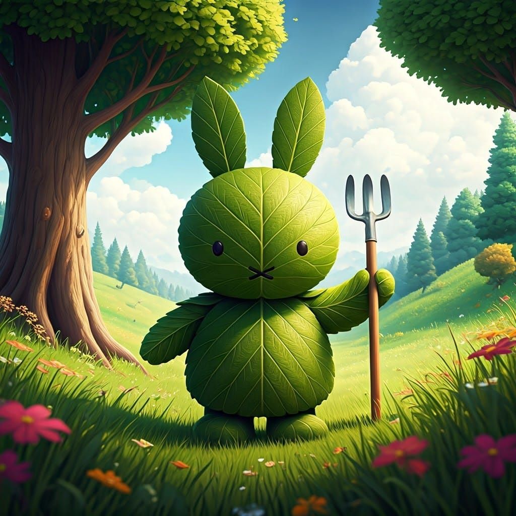 Leafy Miffy Character in Whimsical Meadow