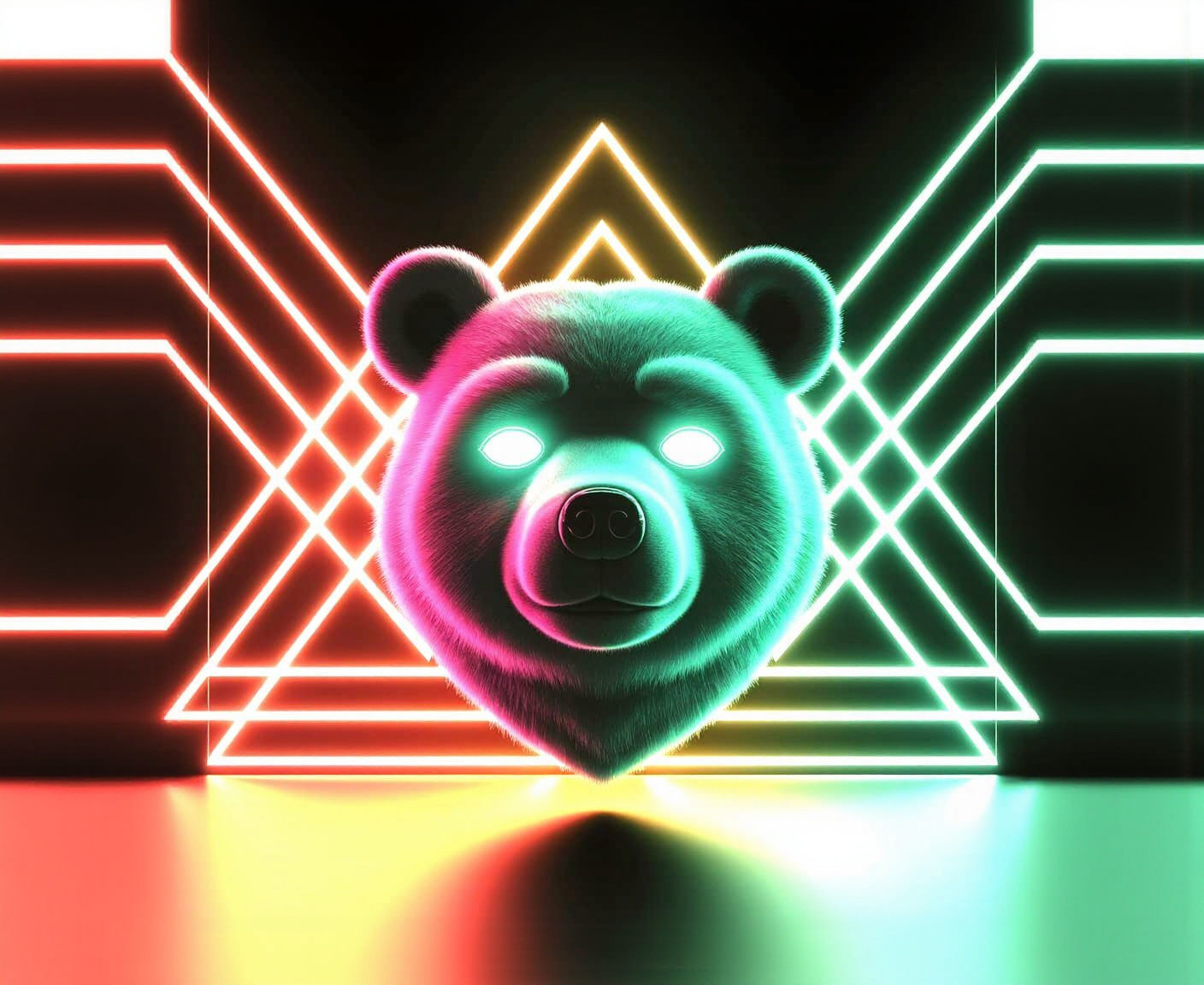 Cyberpunk Bear Head in Dreamy Neon Light