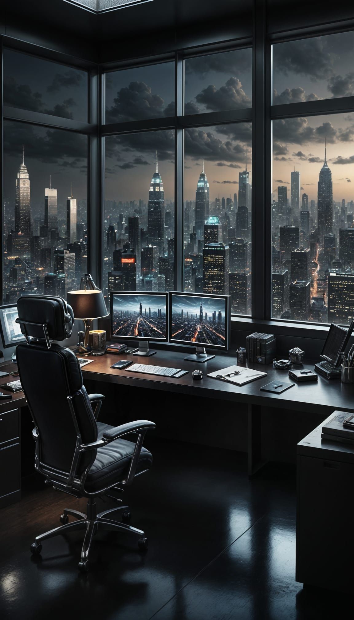 CEO's Office Overlooks a Futuristic, Depressing Metropolis i...