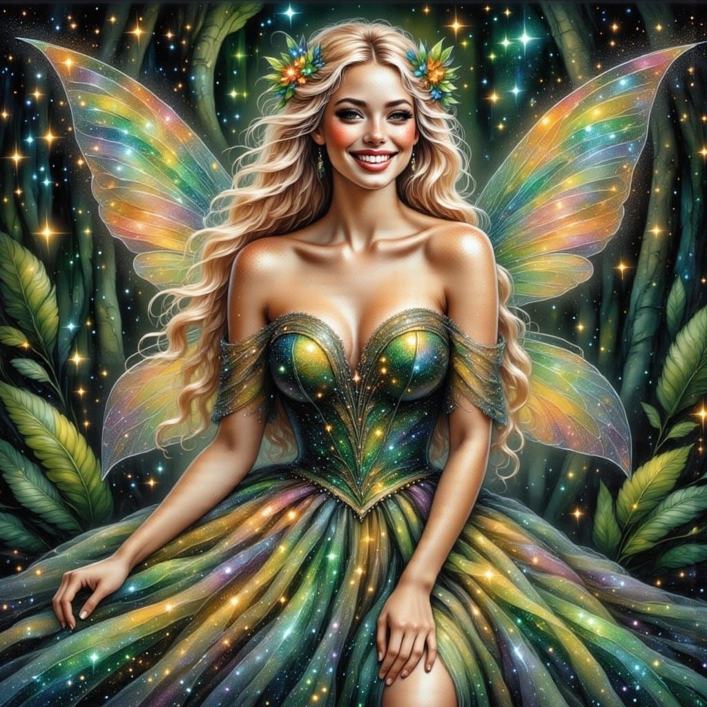 Enchanted Forest Goddess in Glittering Gown