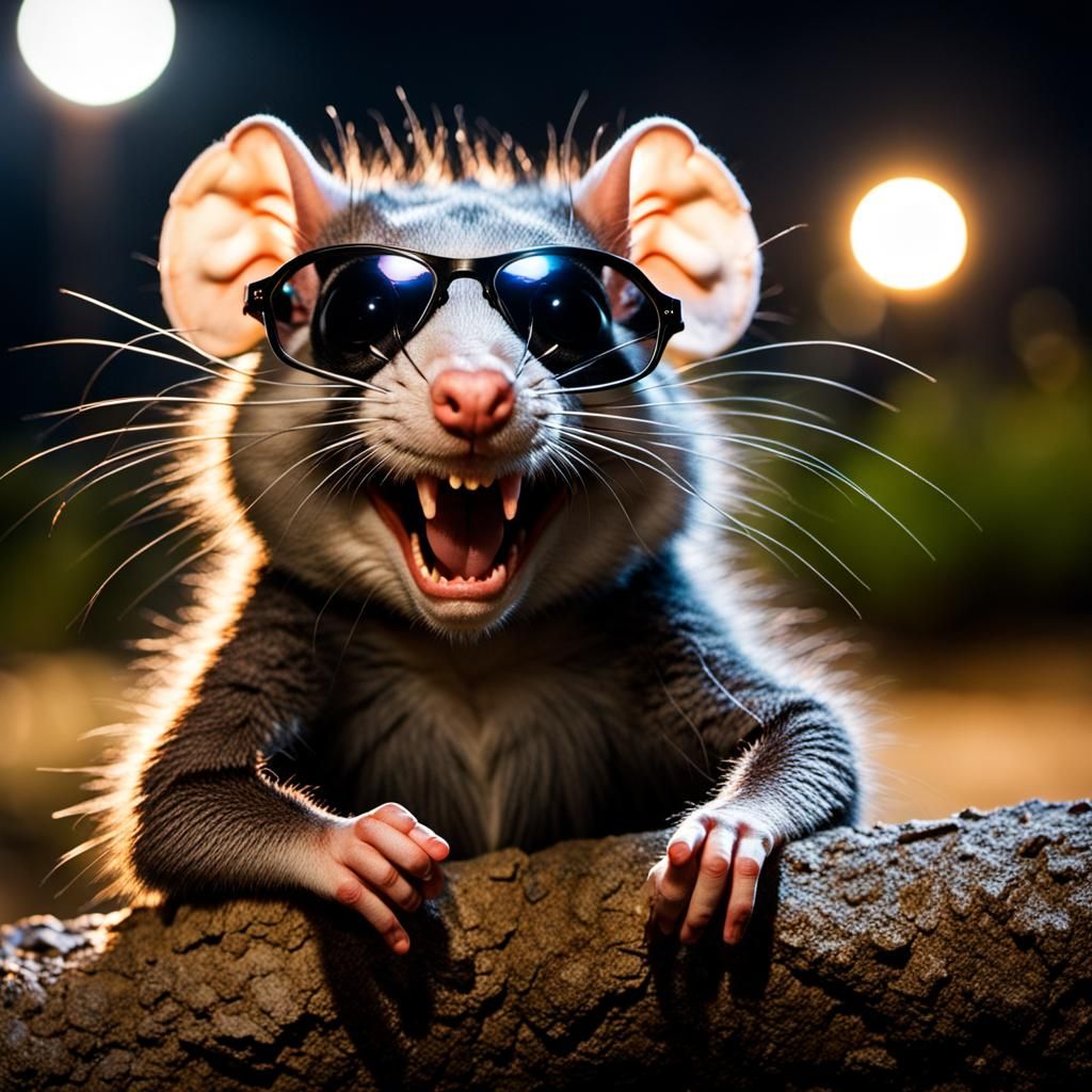 Cartoon Rat and Possum in Park at Night