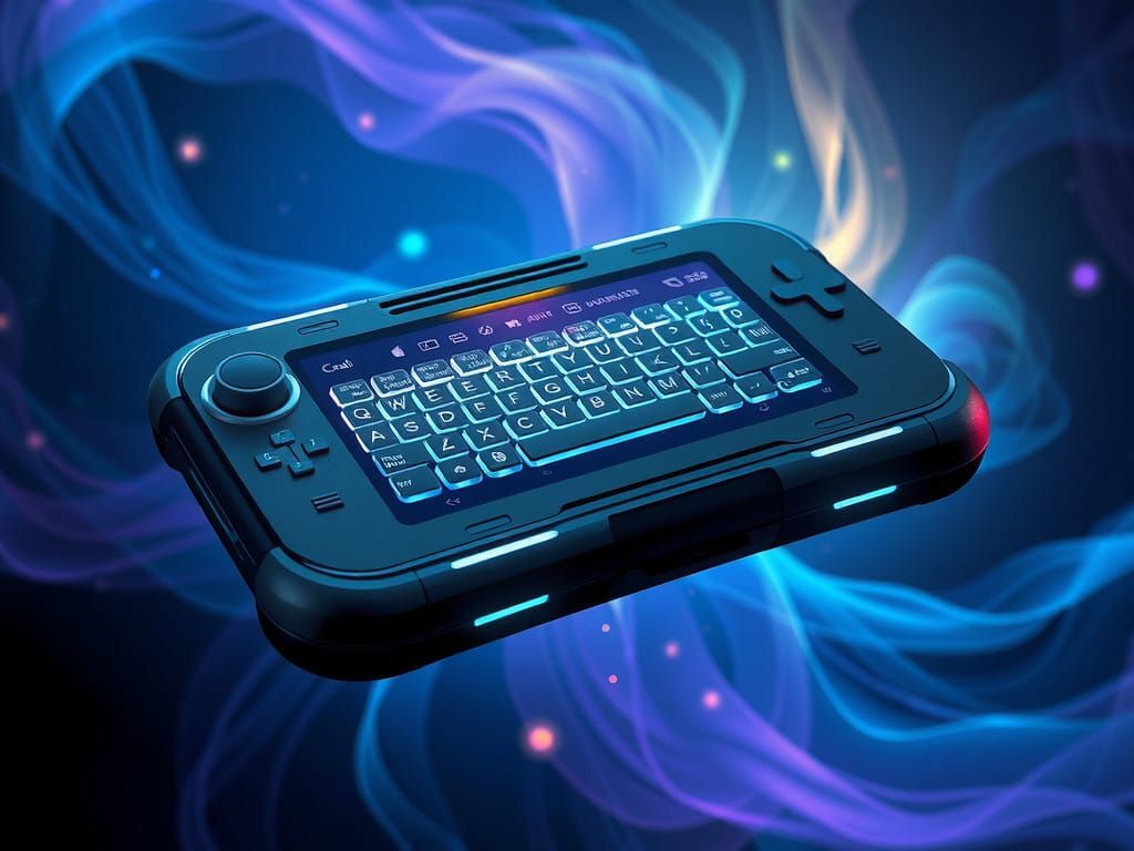 Sleek Futuristic Gaming Device in Vibrant Sci-Fi Hues