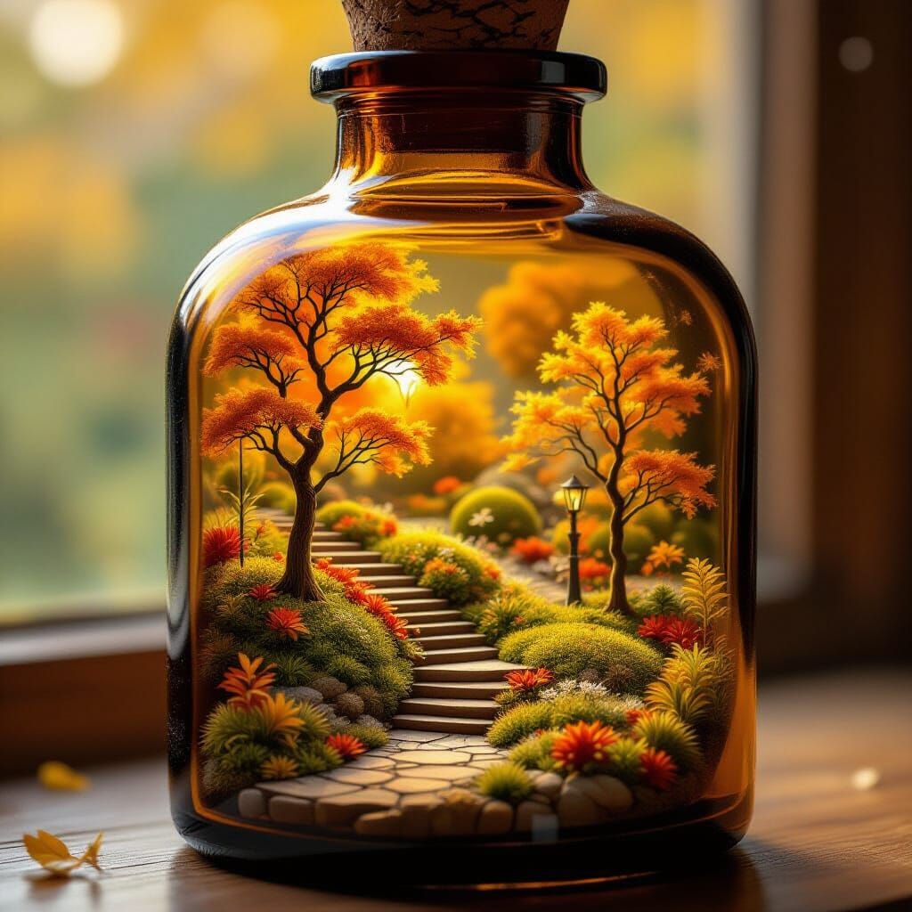 Autumn Garden in Apothecary Bottle, Victorian Botanical Illu...