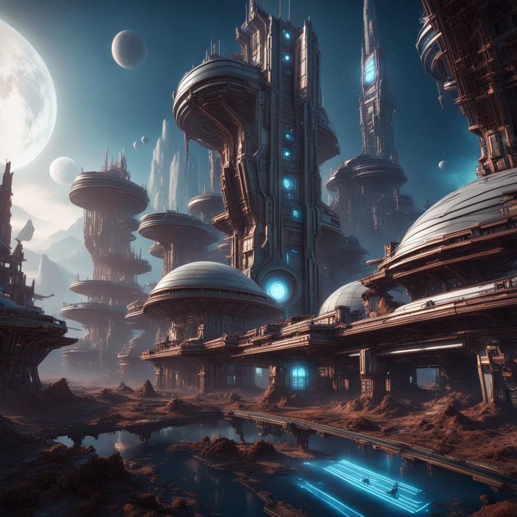 Arcane Futuristic Space Colony Ark in Detailed Matte Paintin...