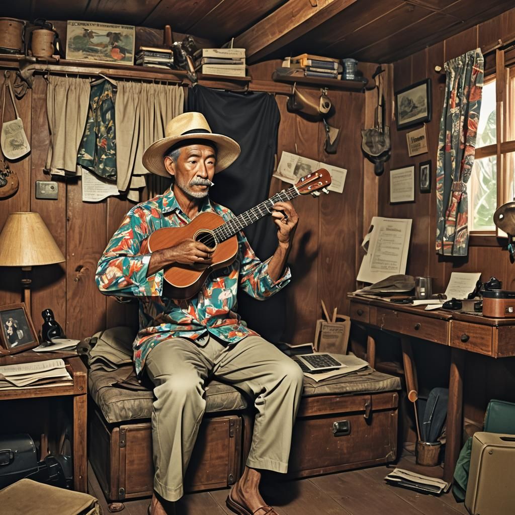 Duck-Man Plays Ukulele in Summer Camp Cabin