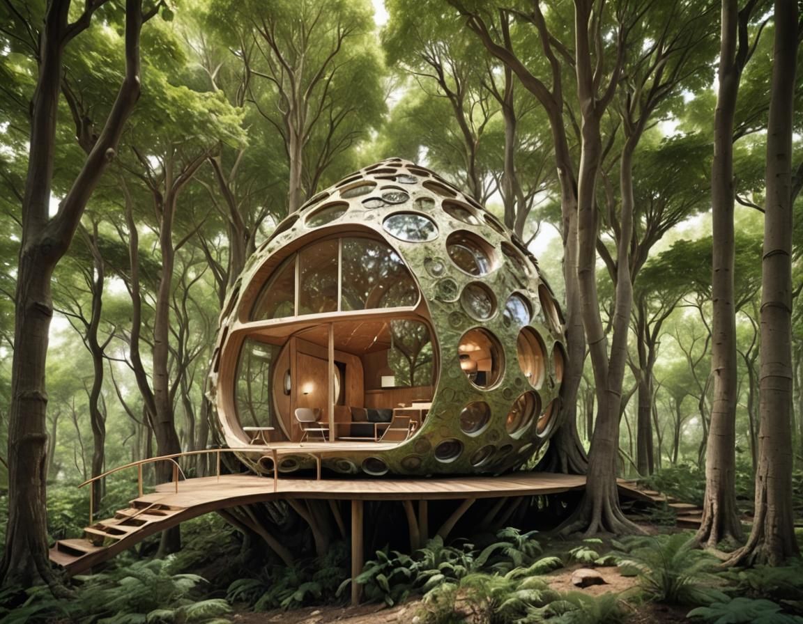 Futuristic Living Tree Cabin with Biomimicry Architecture