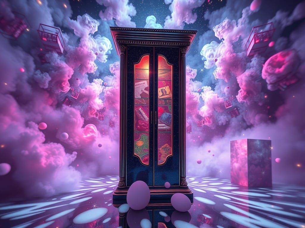 surrealism 3D distorted perspective cabinet of paradoxes kno...