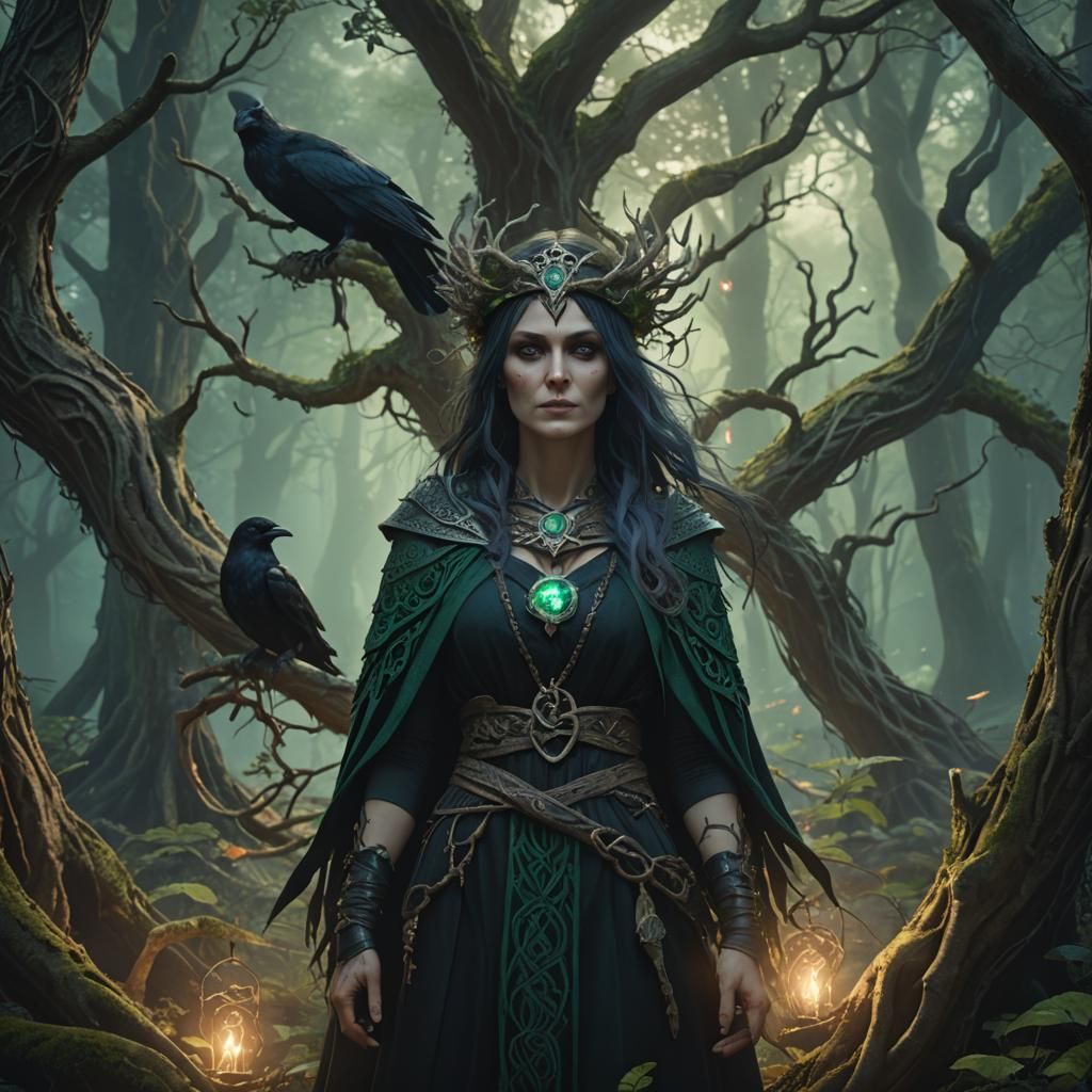 Mystical Celtic Witch in Forest Concept Art