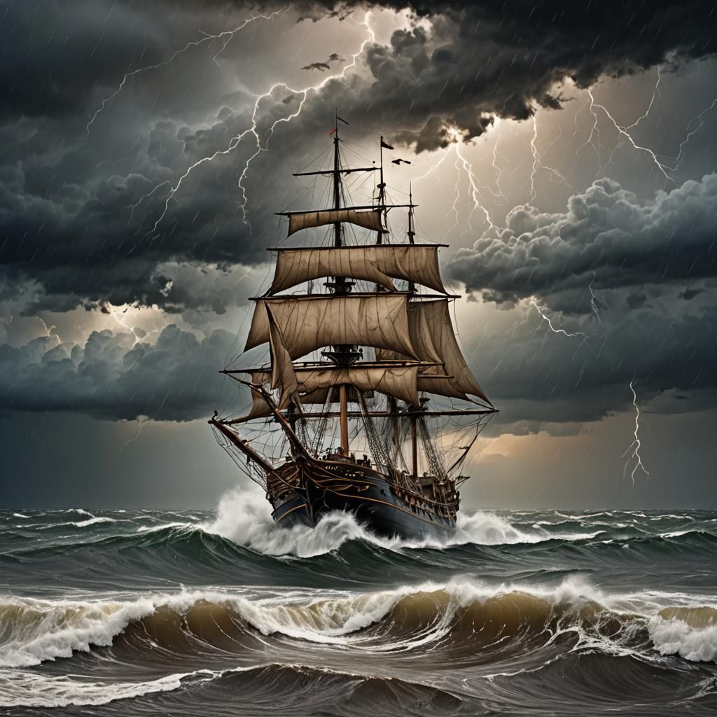Cinematic Storm with Twister and Sailing Ship