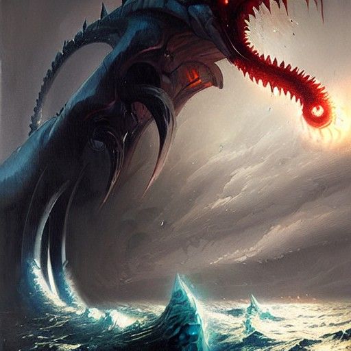 Apocalyptic World Serpent in Deep Sea Storm