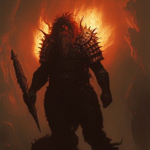 Giant Armored Dwarf in Flames: A Dark Fantasy