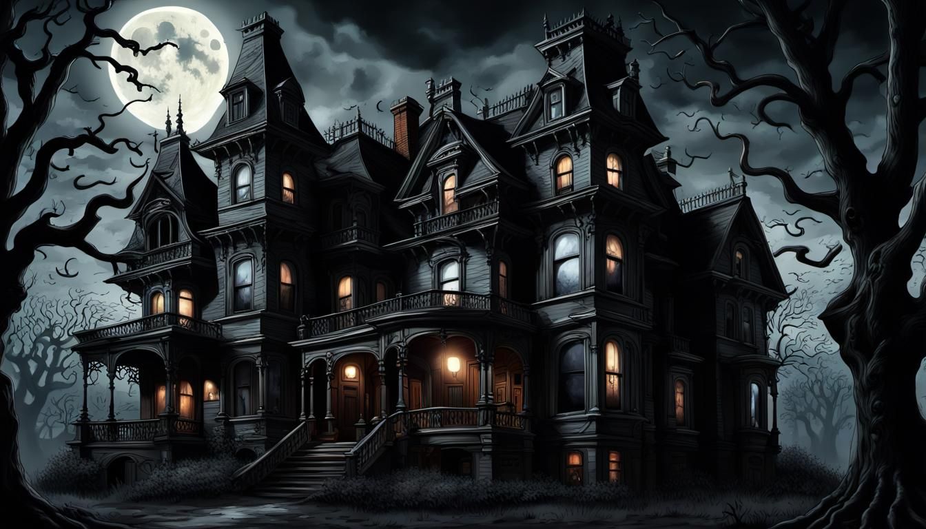 Creepy Haunted Victorian Mansion in Wrightson Style