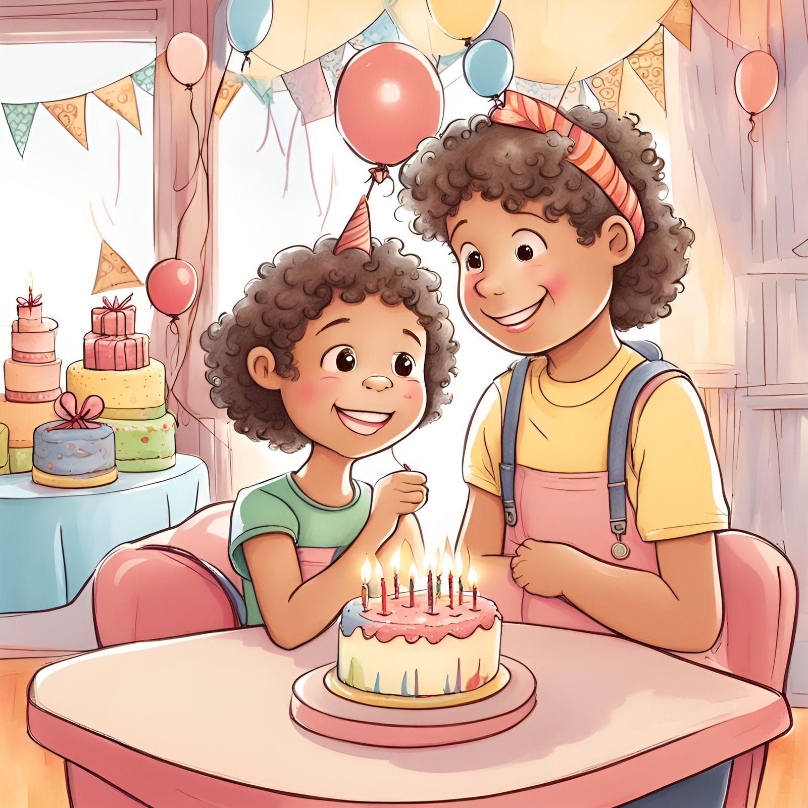 Wholesome Birthday Party in Storybook Illustration Style