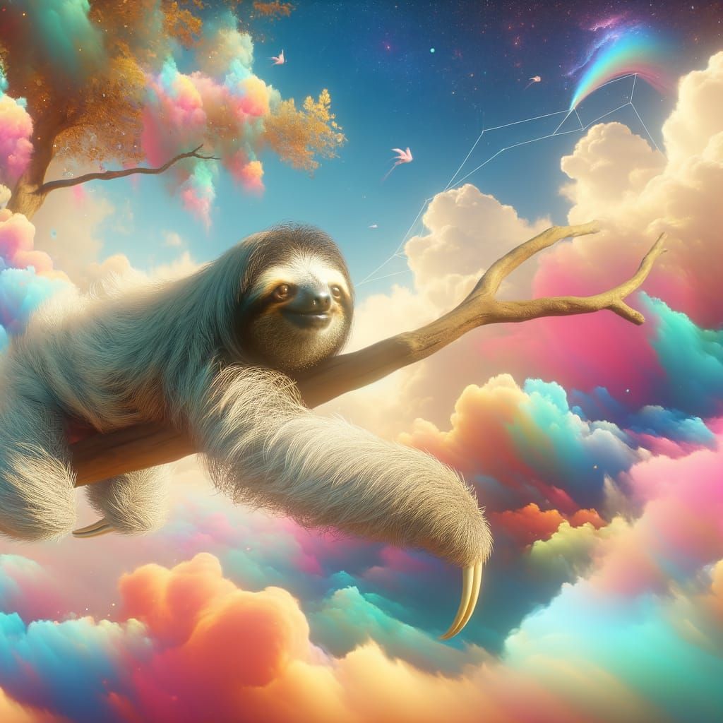 Dreamy Sloth in Vibrant Surreal Landscape