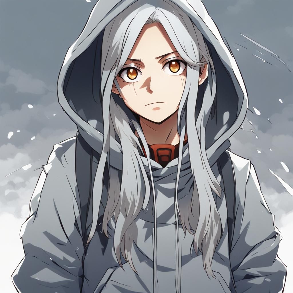 Teen Girl with Silver Hair in Anime Style