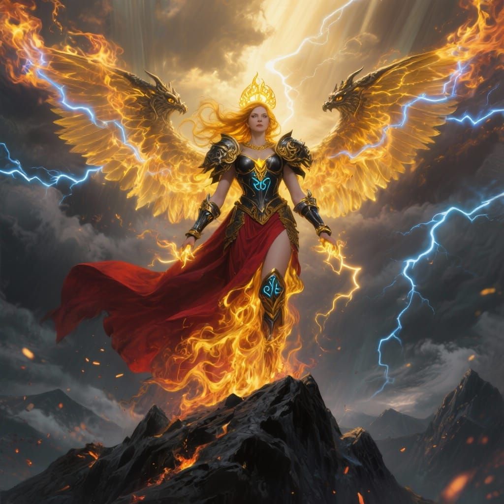 Goddess of Storm and Flame at Twilight