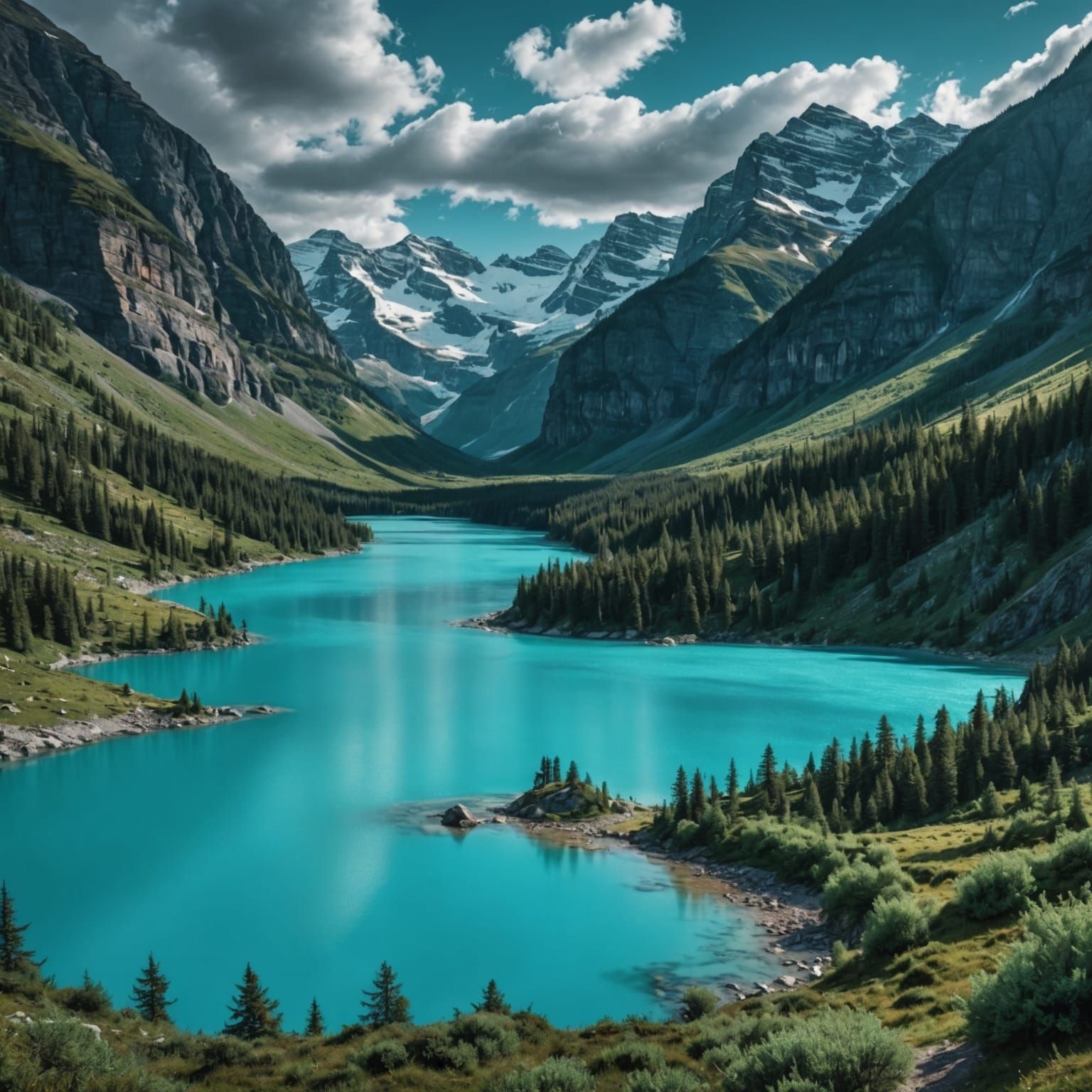 Turquoise Landscape with Hyperrealistic Details