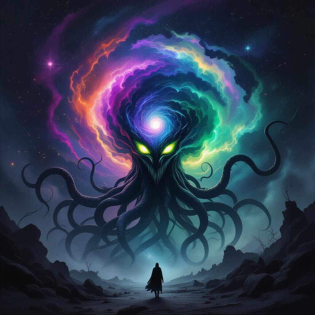 Cosmic Horror Entity in Swirling Vortex Style