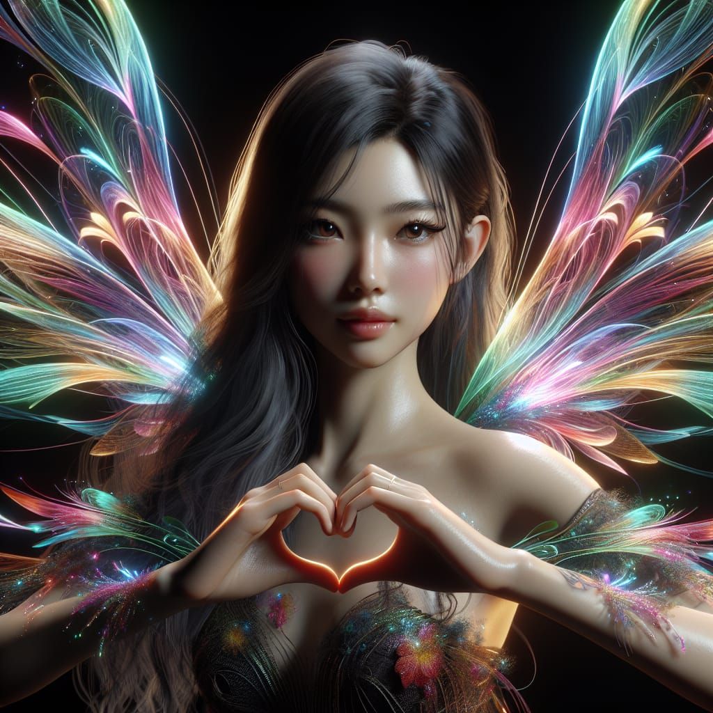 Beautiful Asian Fairy Dancing with Flower Wings