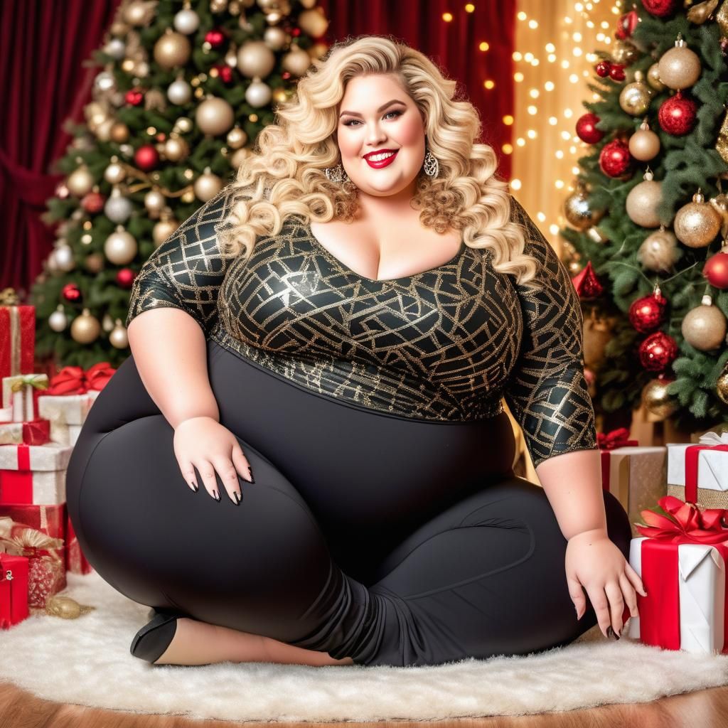 Plus Size Woman Celebrates Christmas