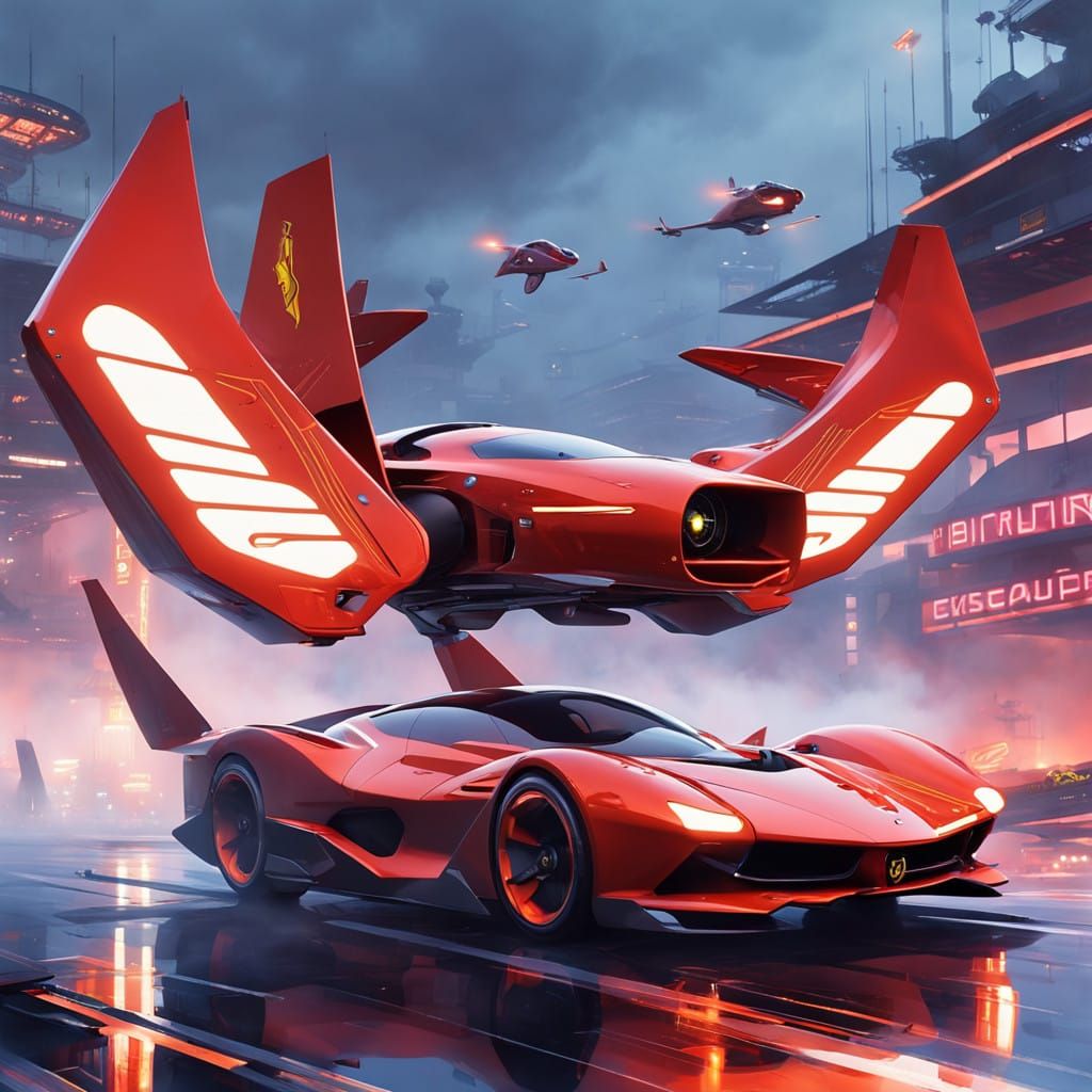 Futuristic Ferrari-Inspired Quadcopter in Cyberpunk Style