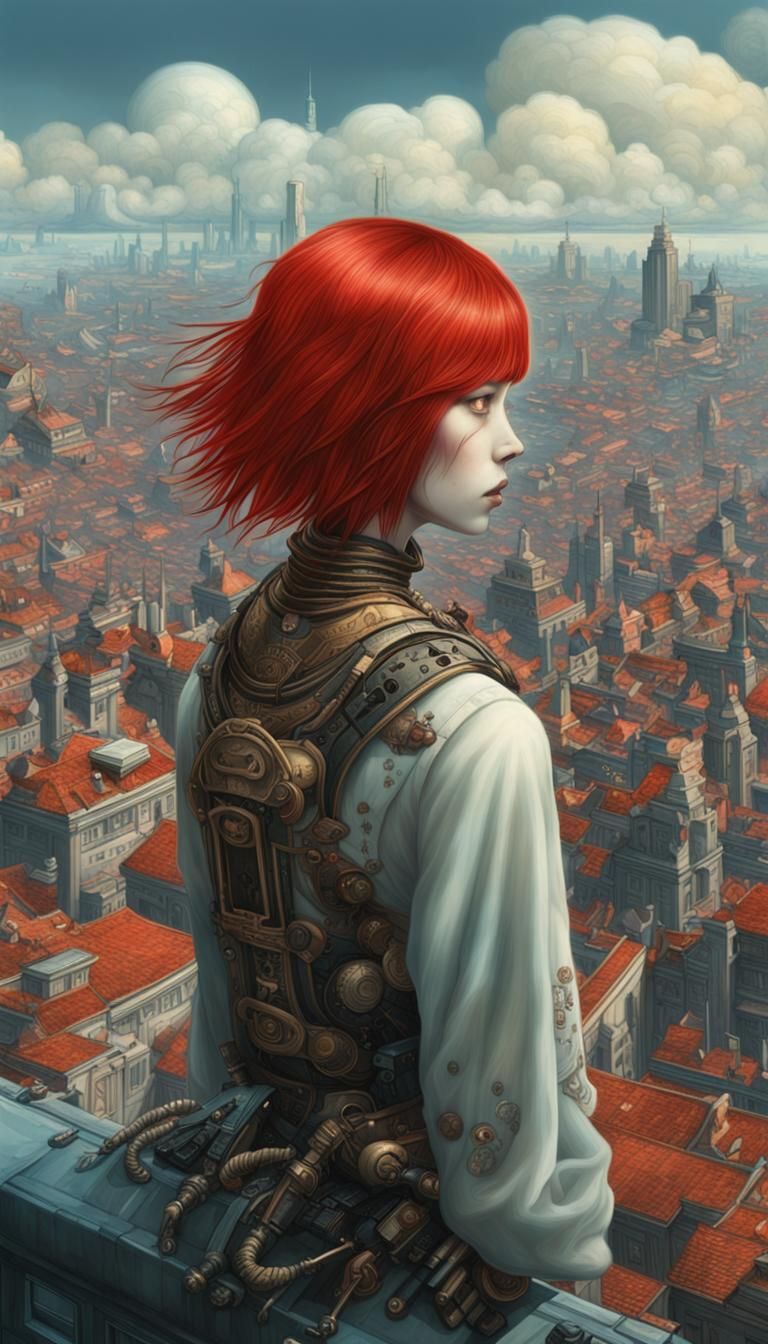 Cyberpunk Asian Cyborg in Cloud City