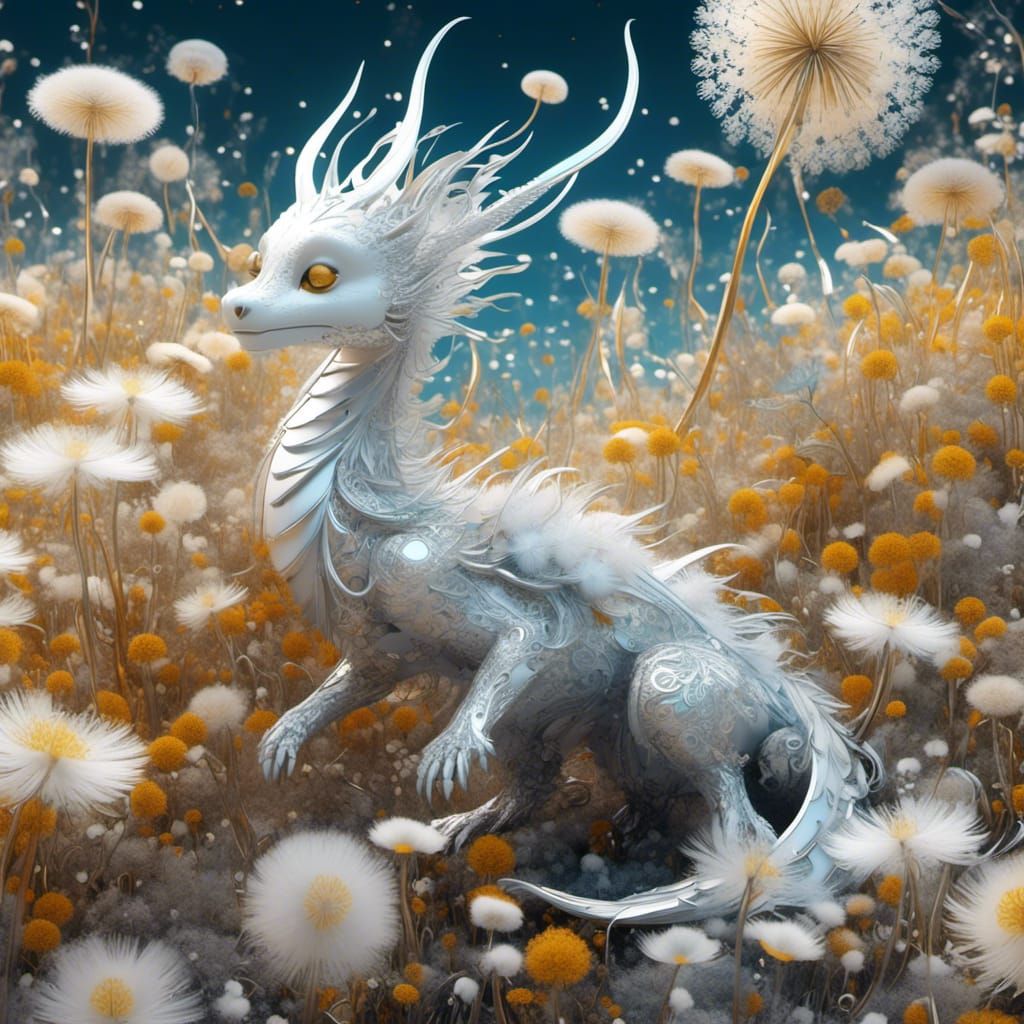 Dragon and Dandelions in Art Nouveau Style