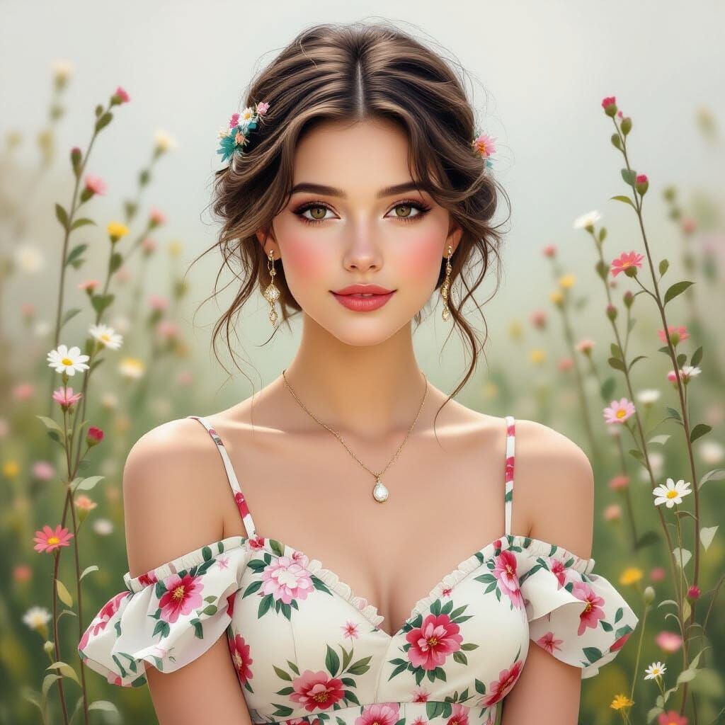 Fair Lady Portrait in Art Nouveau Digital Painting