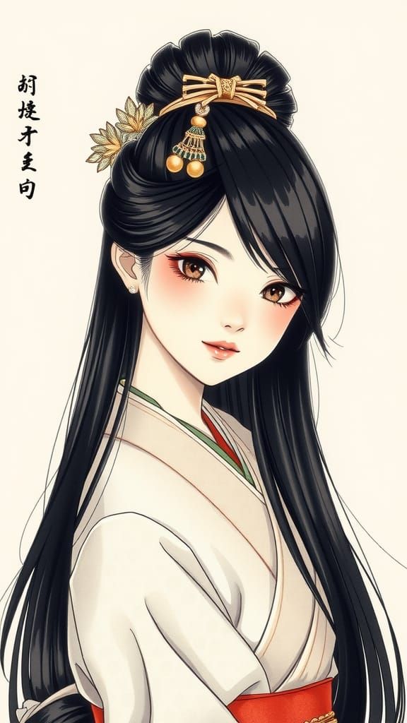 Elegant Sumi-e Ink Painting of a Japanese Woman