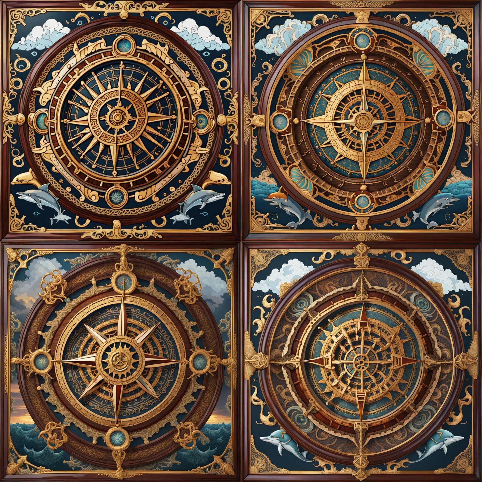 Intricate Pirate Compass Yantra Design with Gold Details