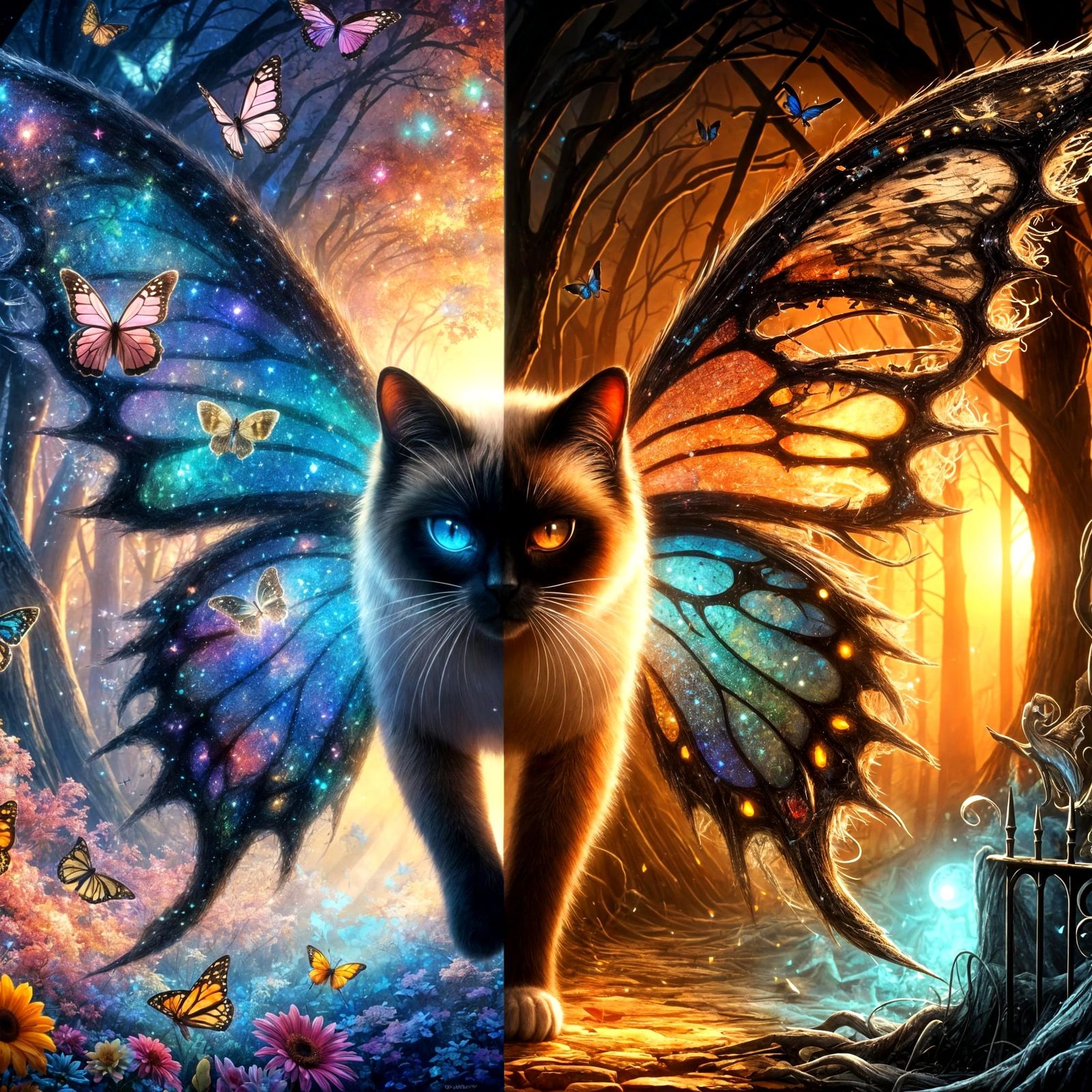 Mystical Siamese Cat Fairy: Light and Dark