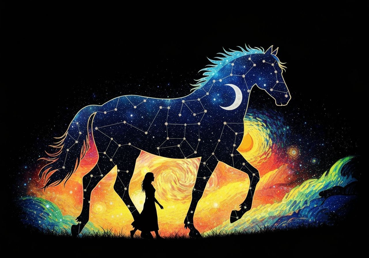 Psychedelic Cosmic Horse Illustration in Swirling Line Art