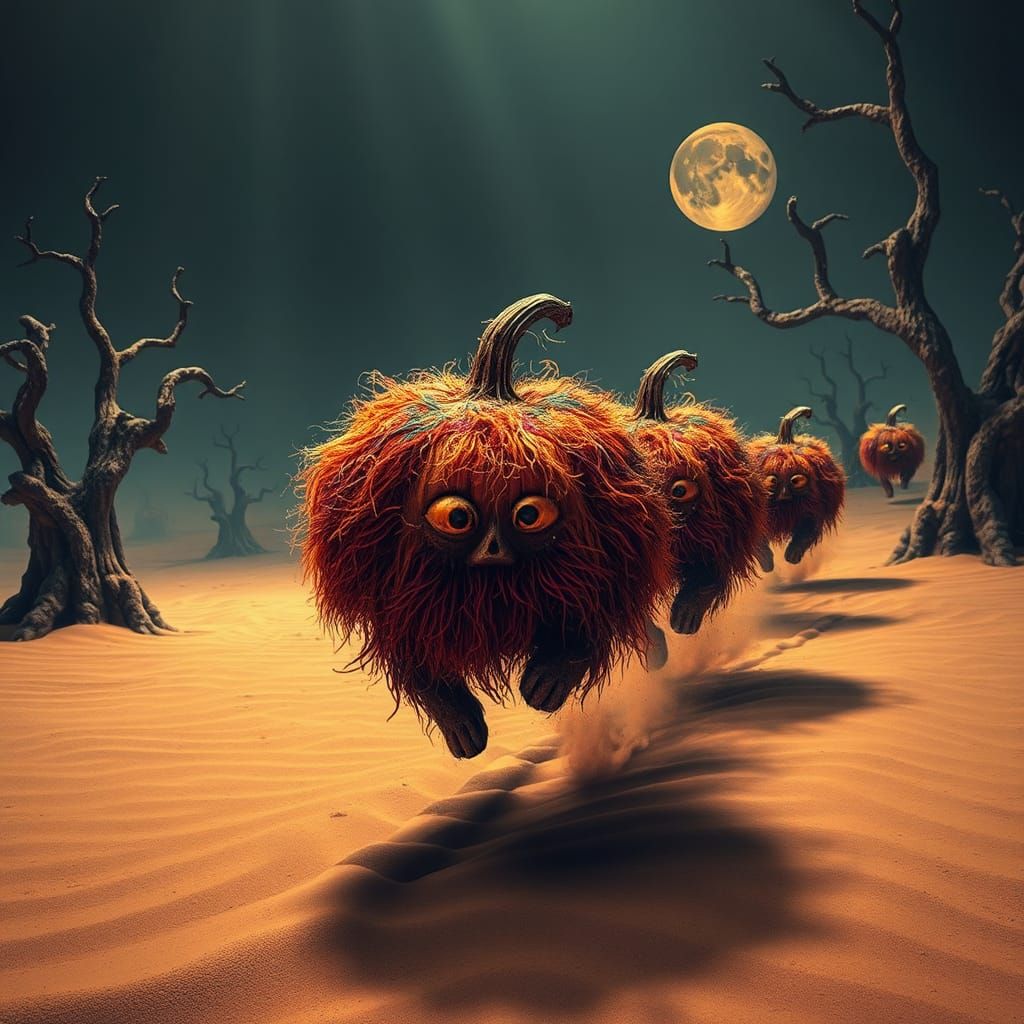 Surreal Halloween Pumpkins in Dreamlike Desert