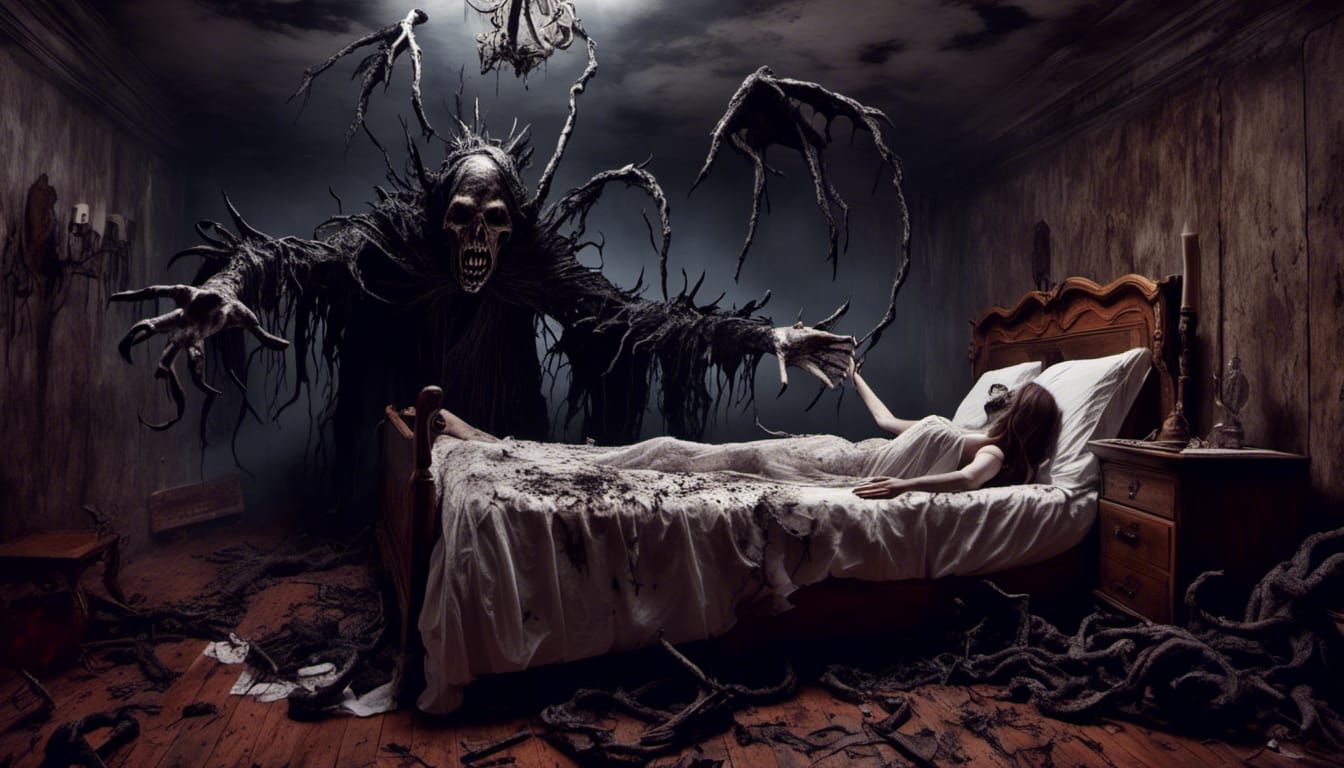 Sinister Witch Reaching from Vortex to Bedroom