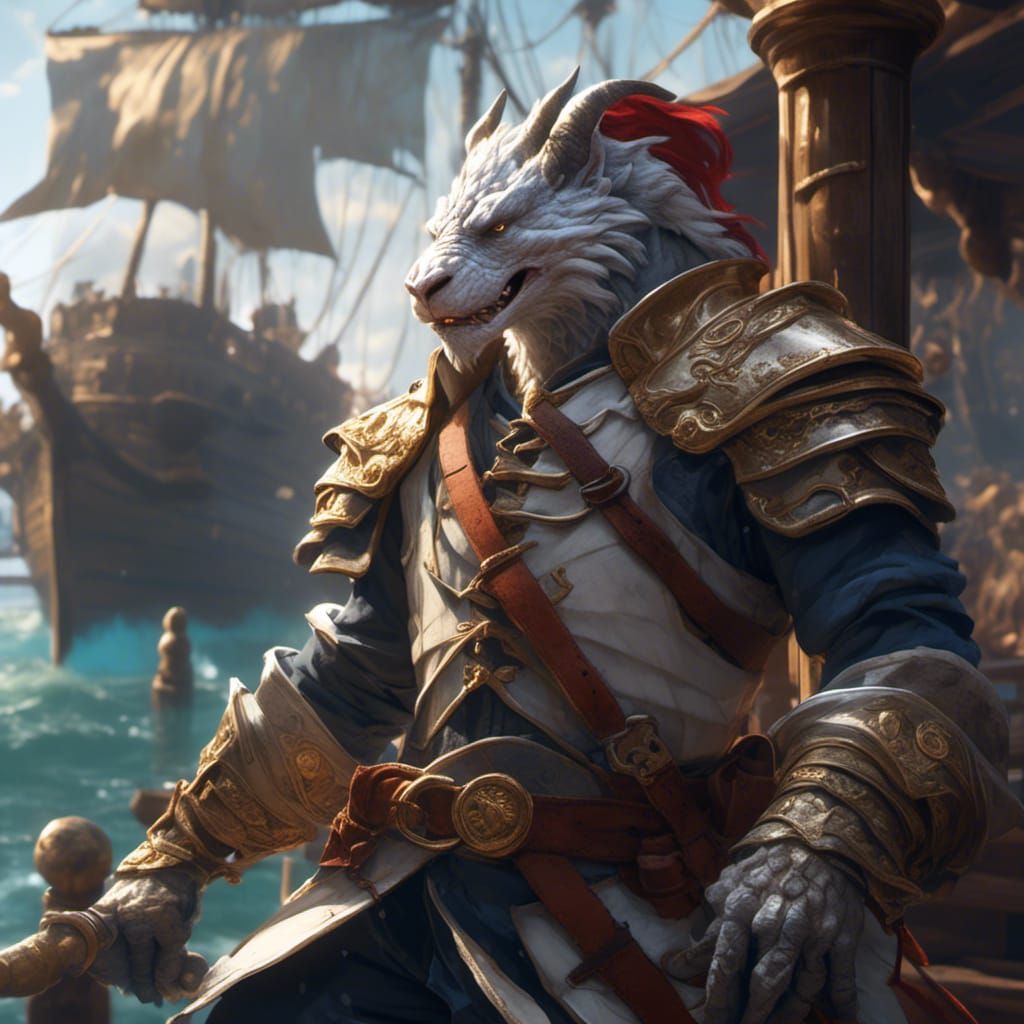 Dragonborn Paladin on Pirate Ship, Anime Style