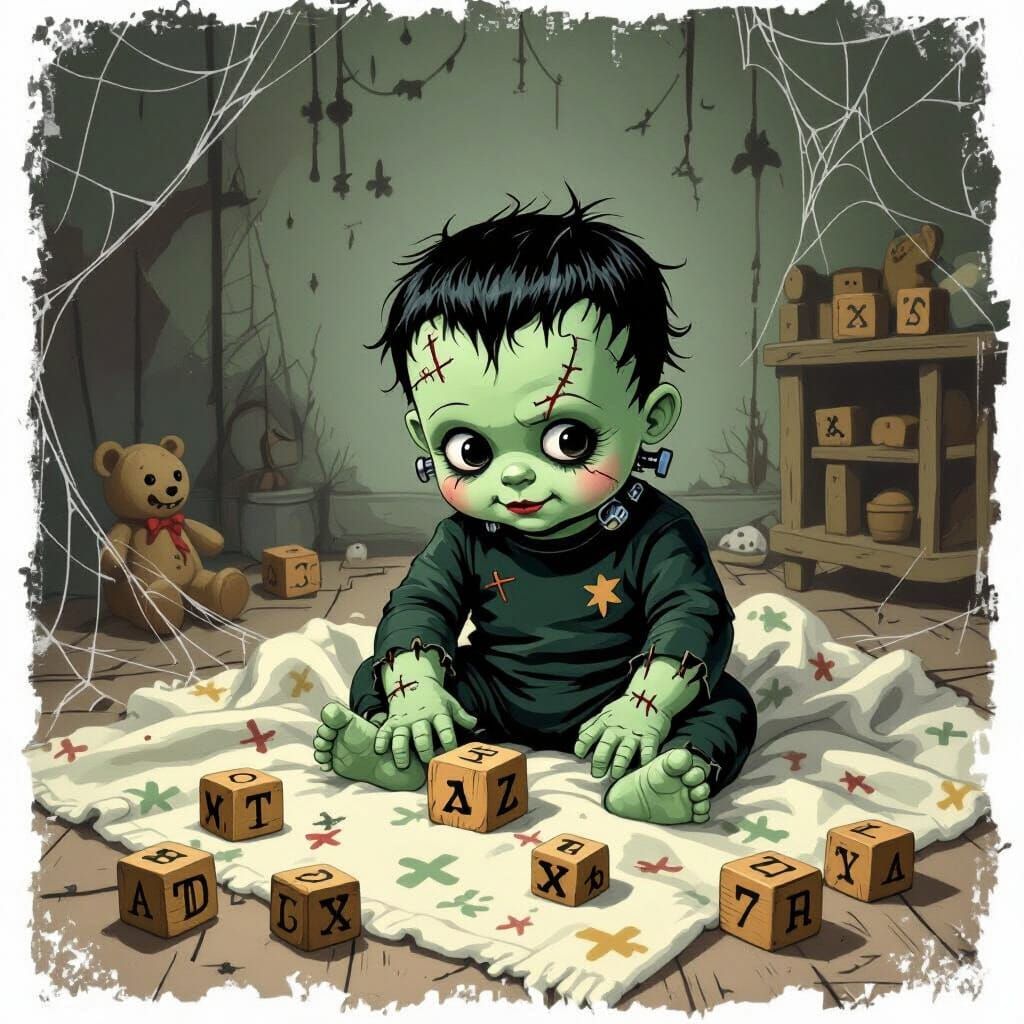Adorable Baby Frankenstein Plays in Haunted Nursery