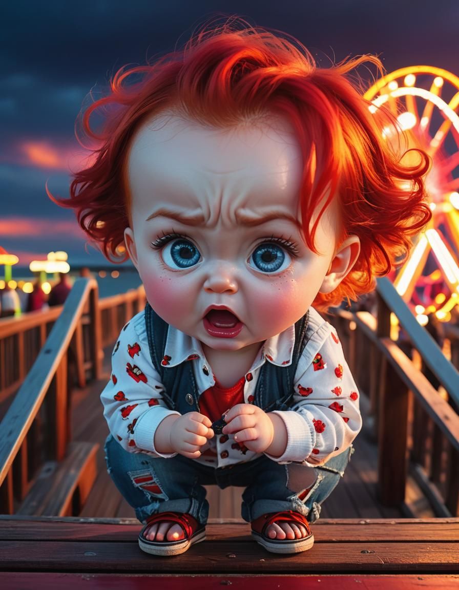 Toddler's Tantrum on Beach Pier at Sunset