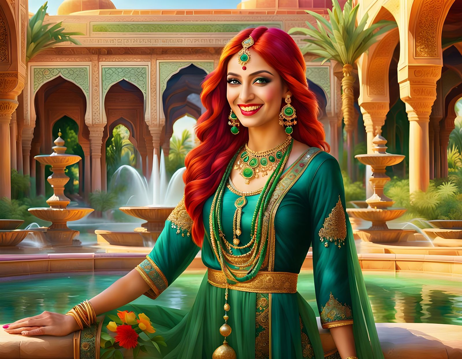 Enchanting East Indian Princess in Arabian Palace Garden
