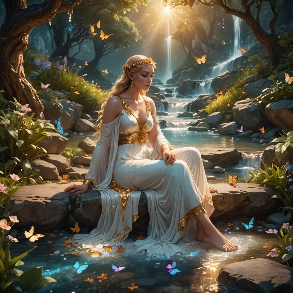Aphrodite by a Crystal Stream, Fantasy Art