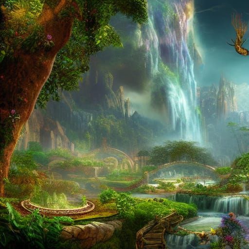 Detailed Garden of Eden Concept Art in 8k