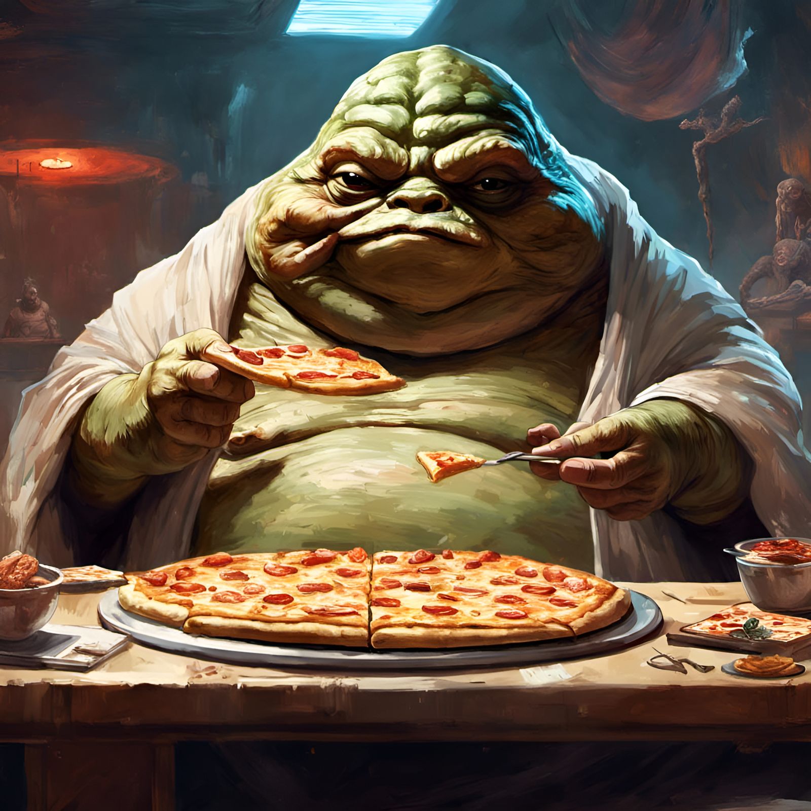 Jabba the Hutt Eating Pizza Illustration