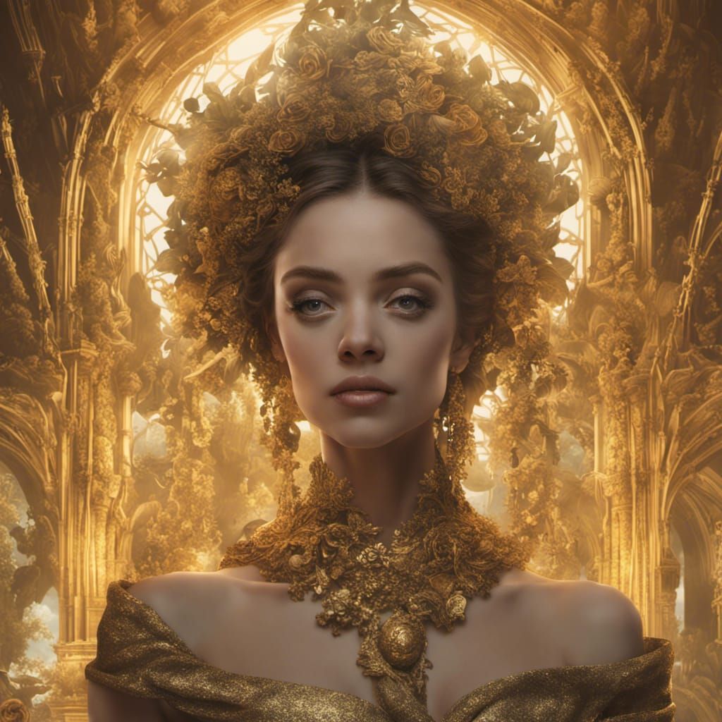 Lady Surrounded by Gold: Epic Digital Matte Painting