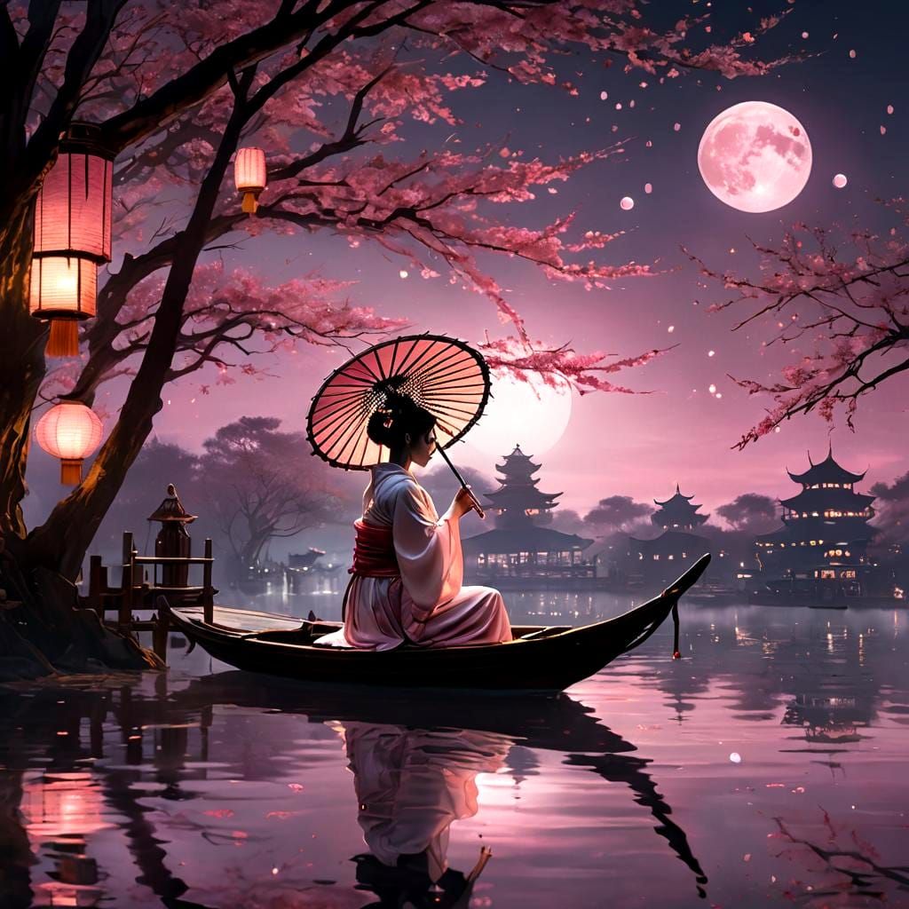 Geisha Silhouette in Surreal Lantern Festival