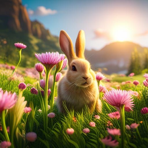 Flower Meadow Bunnies in 3D Game Style