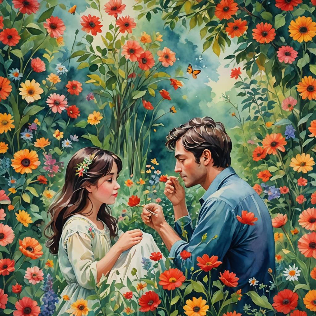 Abstract Love Story in Gouache and Watercolor