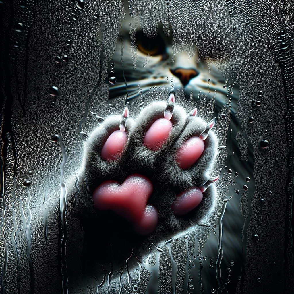 Cat Paw Prints on Steamy Window in HDR