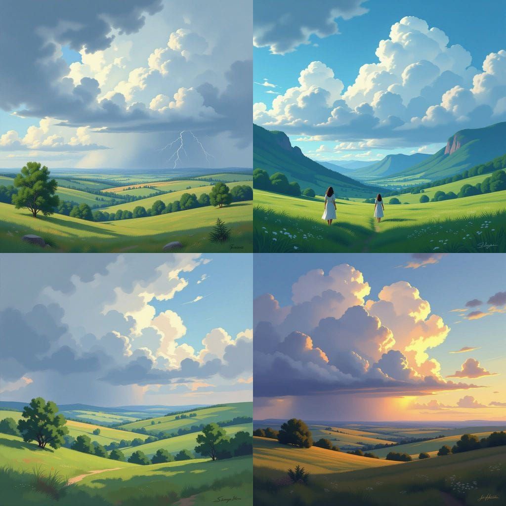 Vibrant Peaceful Landscape with Thunder