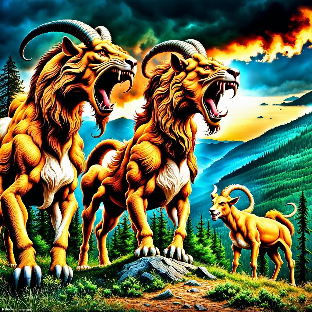 The Chimera: Three-Headed Monster in Anime Style